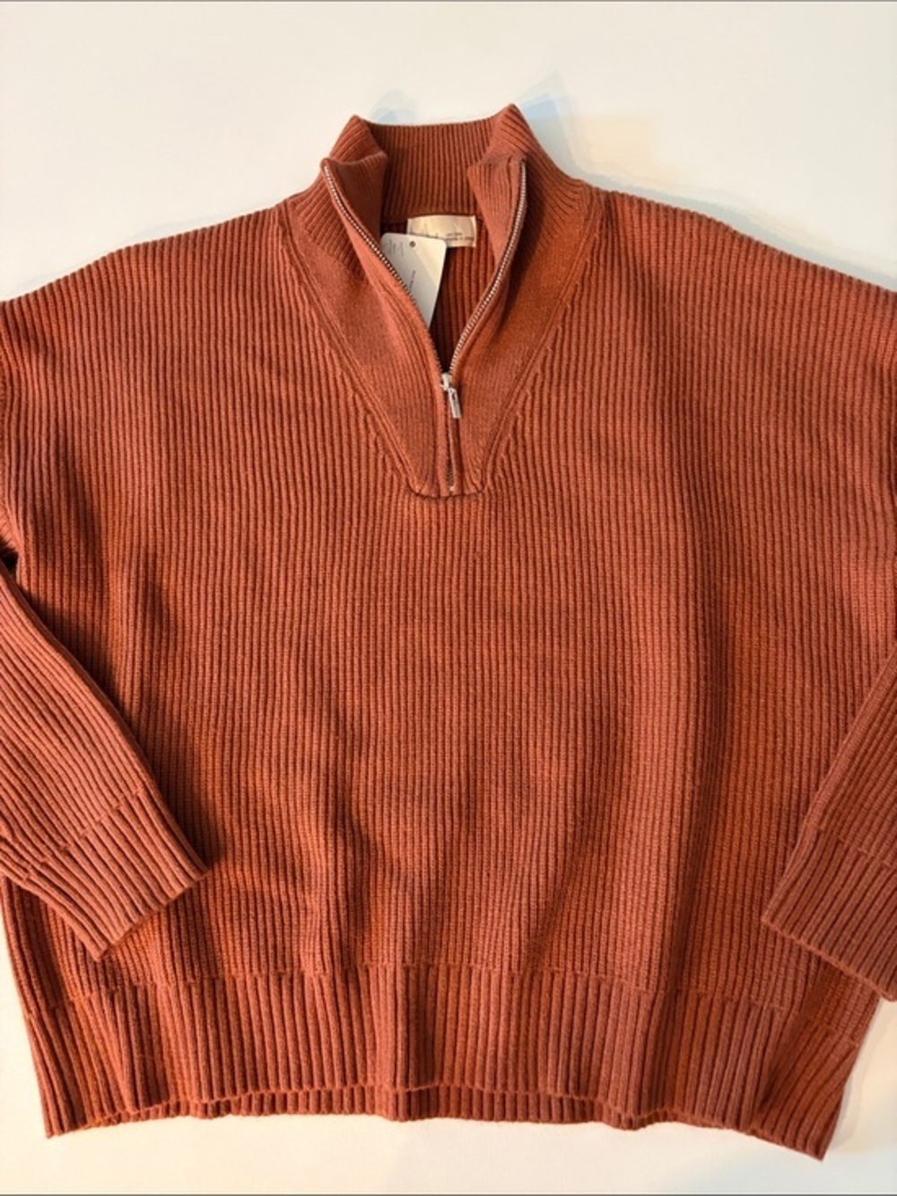 BECOOL S/M BRICK MOCK NECK QUARTER ZIP CROP SWEATER NWT